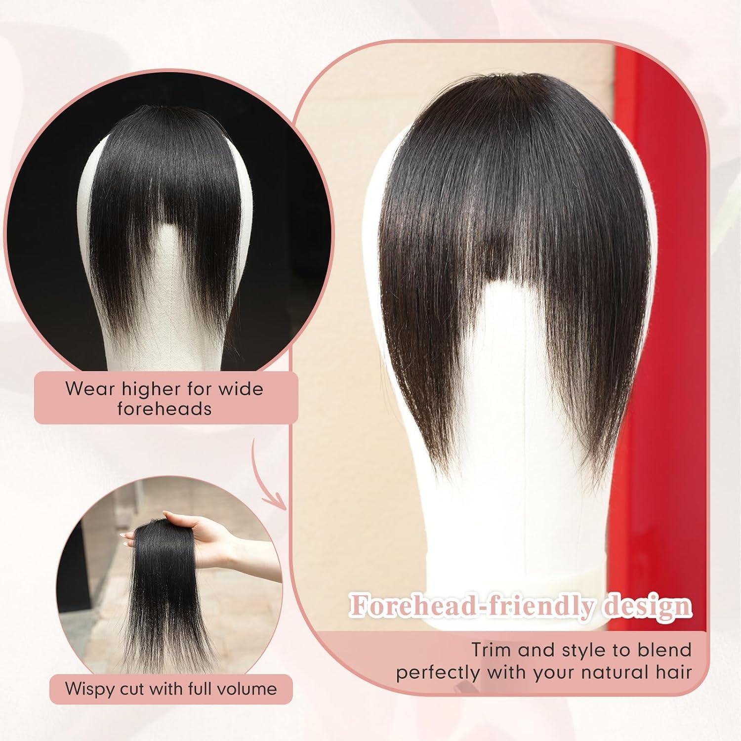 EINAEY Clip on Bangs for Women Fake Curtain Bangs Hair Clip Natural Black